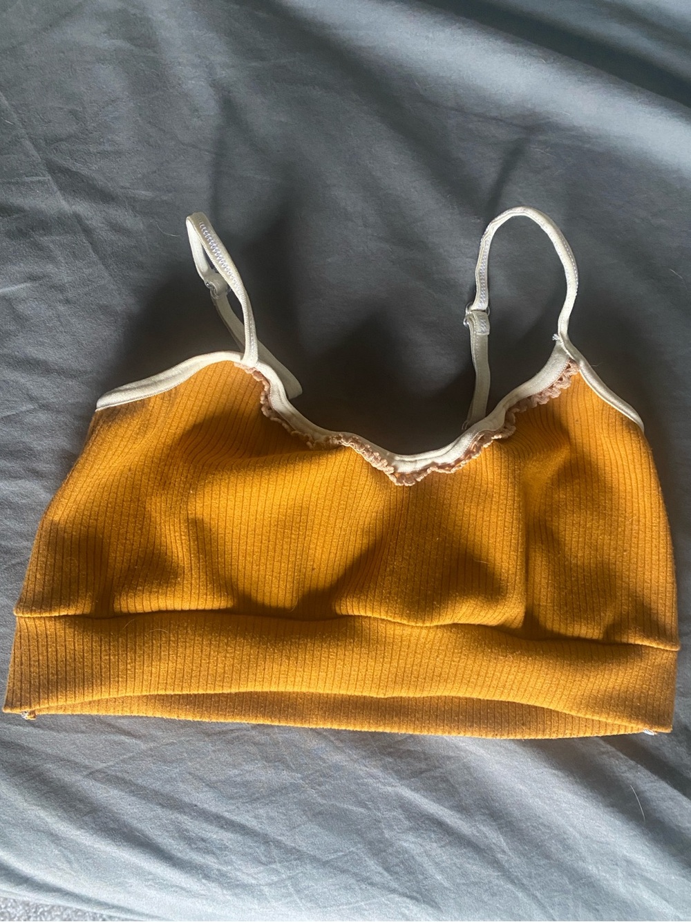 Mustard Ribbed Bralette with Contrast Trim - Women Intimates